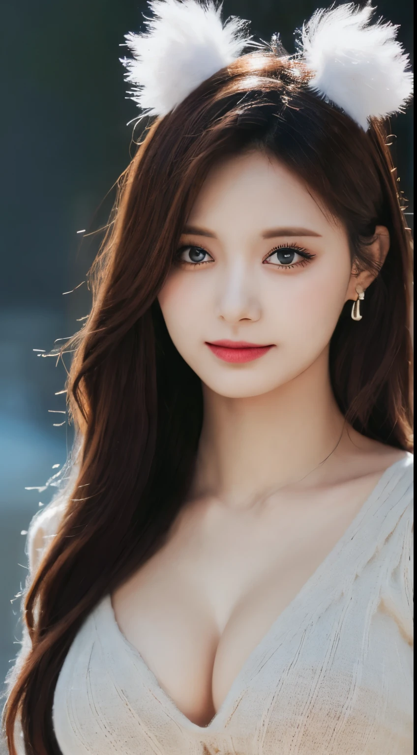 masutepiece, Best Quality, Illustration, Ultra-detailed, finely detail, hight resolution, 8K Wallpaper, Perfect dynamic composition, Beautiful detailed eyes, Natural Lip, Knitted Dresses , Big breasts, cleavage, Random sexy poses