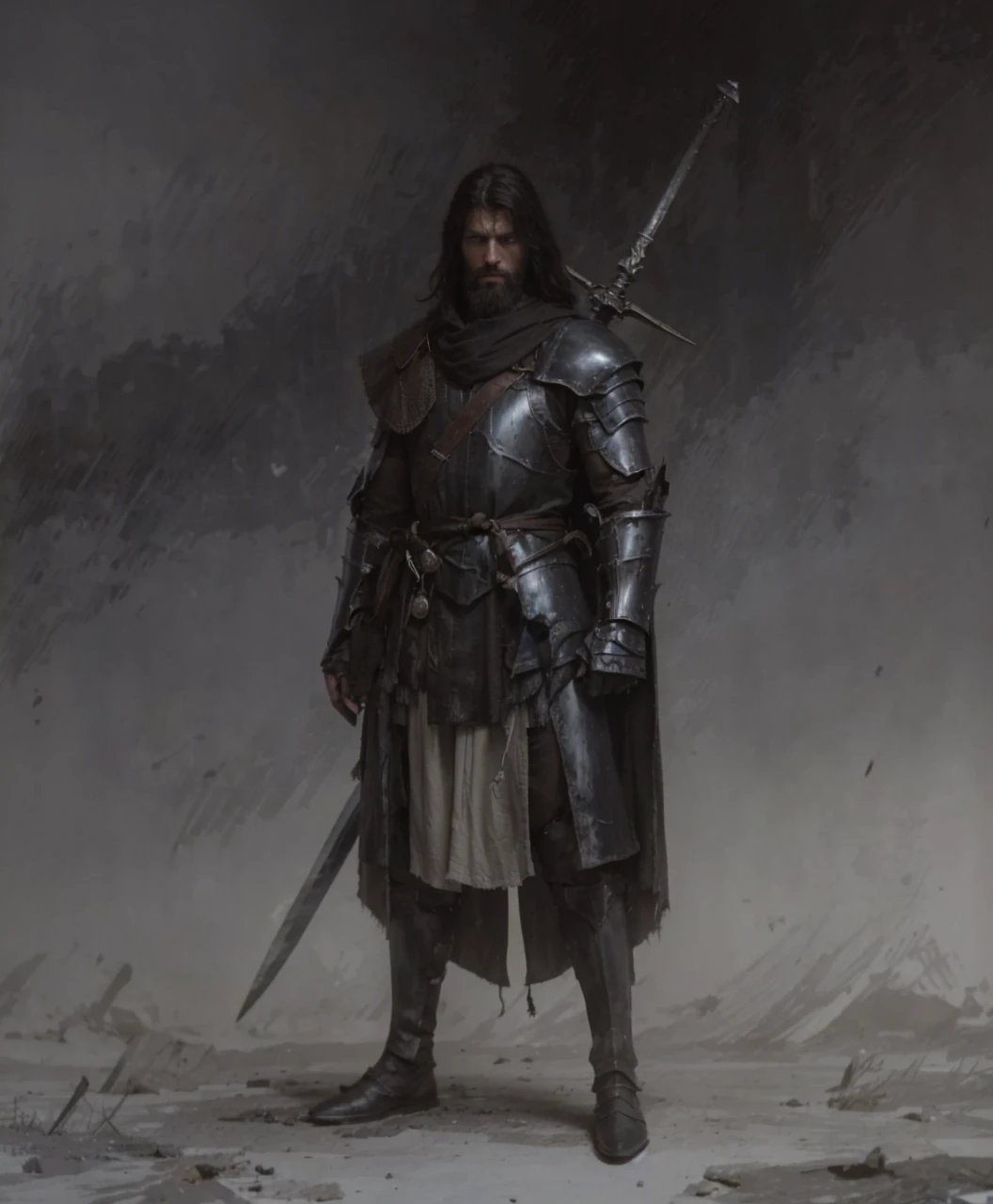 Conrad was a tall and strong young man, but an experienced man. He had piercing blue eyes, who seemed able to see through the very depths of the darkness of our world. His black hair was cut short, and the beard is quite thick, expressing severity , determination and paying tribute to its culture, Despite his young age, he already had gray strands of hair, this is a consequence of large doses of herbal decoctions and the internal state after all the battles with the horrors of this world . His face showed clear signs of battle and trials., reflecting his past when he was a Varangian and now , when he is a cleaner-messenger of God .
Conrad wore lightweight knight's armor on a leather suit decorated with the symbols of the New Vatican - a cross and other sacred signs, as well as pagan runes as a tribute to one’s past and ancestors. On his belt hung a sword with a carefully sharpened blade., shaped like a cross ready for battle at any moment. His stoic posture and confident gaze exuded unshakable determination and dedication to the war effort. .