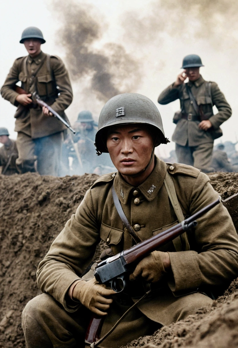 Soldiers standing in a field，Smoke in the background, World War I照片, World War I照片, 用World War II相机拍摄, war photos, World War II, Battlefield scene, Battlefield Background, 对抗 World War I, World War II摄影, World War II摄影, Soldiers come under heavy fire, war photosgraph, On the war zone, war photosgraphy, World War I, In the trenches, 正在In the trenches驻守的士兵, 正在In the trenches驻守, 从In the trenches摄影, World War 1 trench photos, Close-up of soldier holding gun, 一个Close-up of soldier holding gun, Close-up of a soldier holding a gun, European soldiers, European battlefield, German soldiers, German war, 