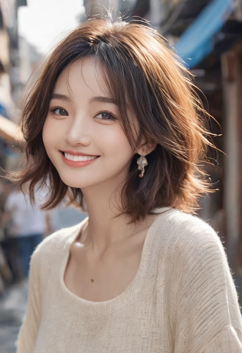 Highest quality, Super Fine, 16K, Incredibly absurd, Very detailed, 2.5D, Delicate and dynamic depiction, Beautiful woman, cute and charming smile, Casual clothing, Dreamy Effects