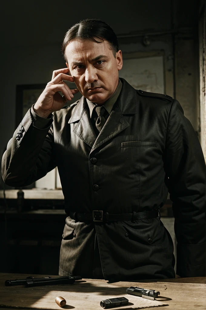 elaborates hitler putting a gun to his forehead in fear