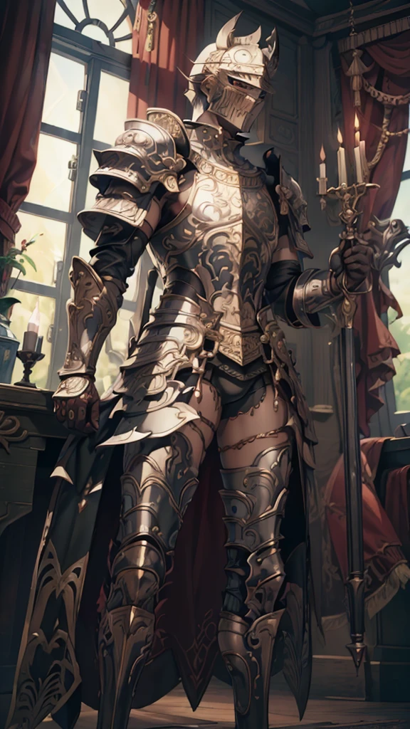 (masterpiece, 4K ,Super detailed:1.2), (anime:1), (Perfect quality), (anger), (((Adult body))), The whole body is shown, View Viewer, Muscle girl, Female Swordsman, Lock the curtains, Long sword