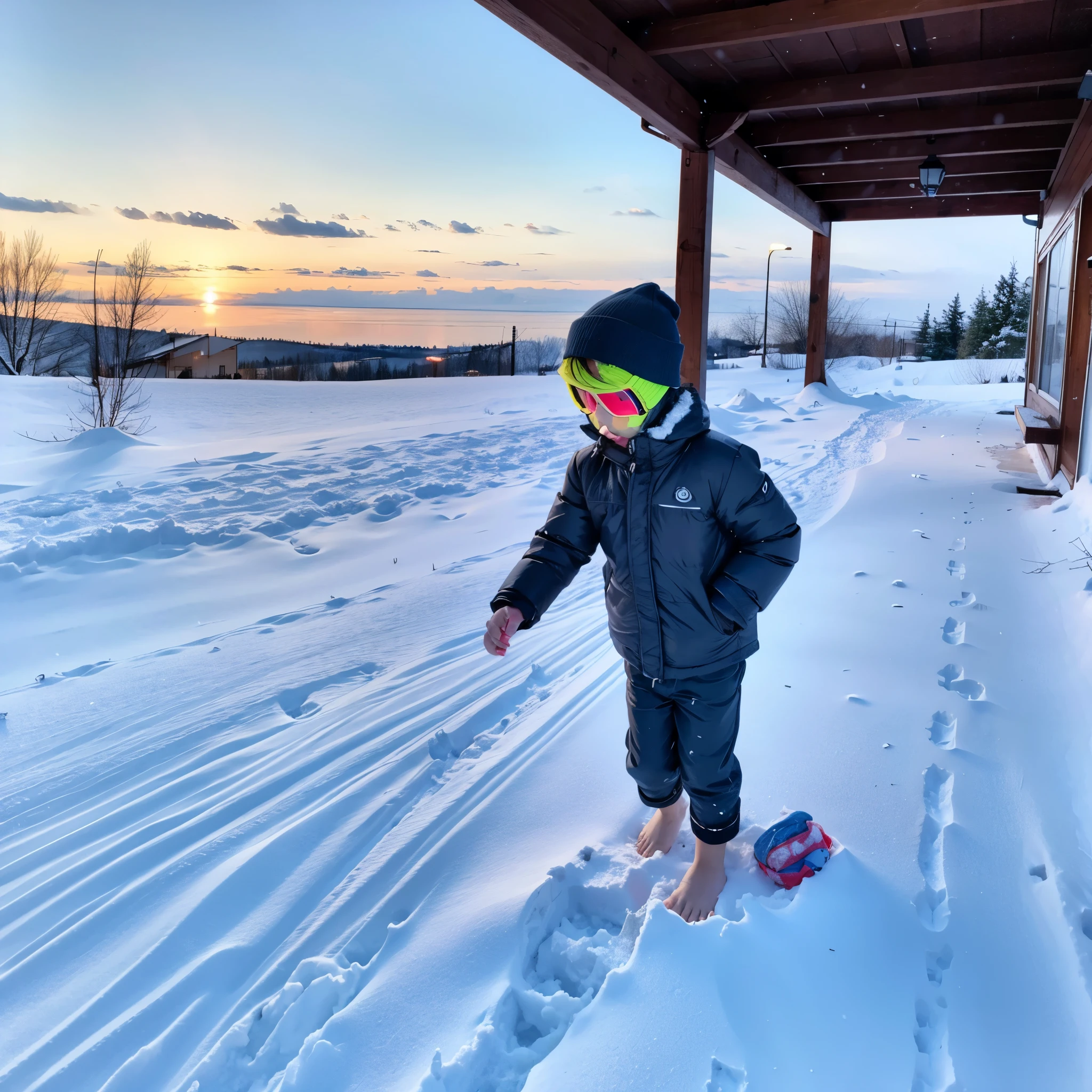 Barefoot，boy，Snow，Pitiful