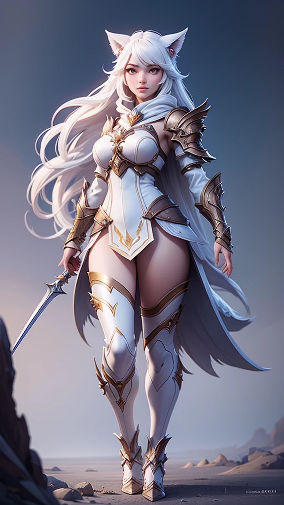 a girl in a white outfit and a wolf are walking, female anthropomorphic wolf, epic fantasy art style, fantasy art style, revealing wolf armor, showing lots of skin, wlop and rossdraws, wlop rossdraws, trending digital fantasy art, white wolf, epic fantasy art style hd, north female warrior, epic fantasy character art, by Yang J, detailed fantasy art