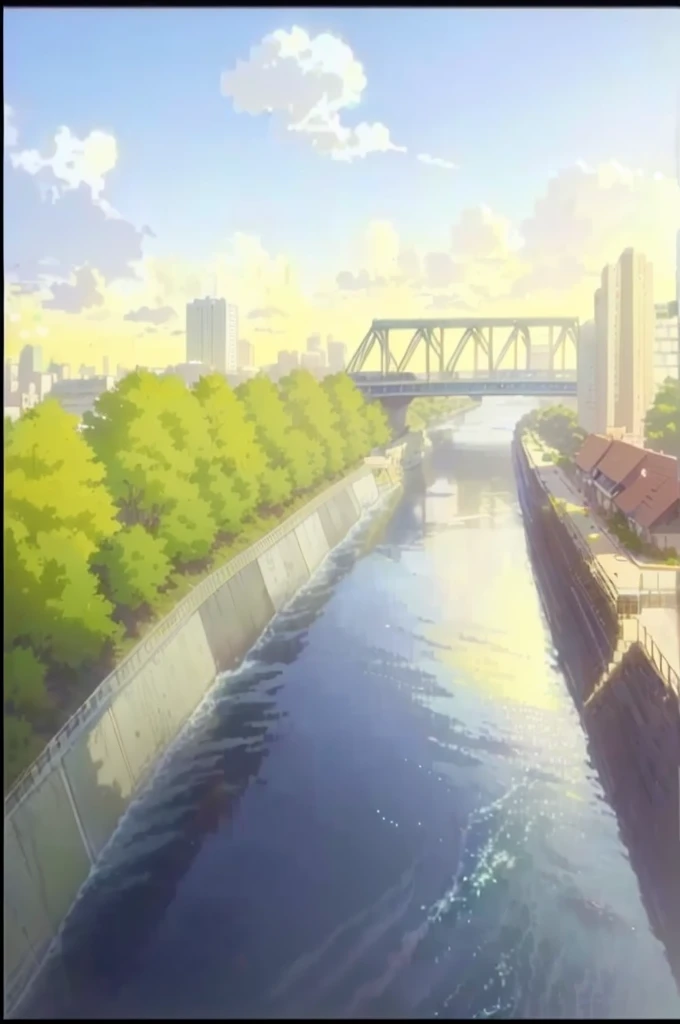 there is a picture of a river running through a city, anime scenery, style of makoto shinkai, anime background art, anime scenery concept art, beautiful anime scenery, anime background, makoto shinkai style, in style of makoto shinkai, beautiful anime scene, anime scene, anime landscape, makoto shinkai. —h 2160