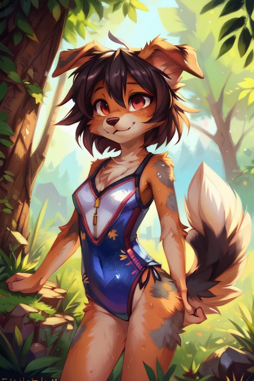 by kenket, by Zackary911, by hyattlen, by teranen, by fumiko, by Pixelsketcher, by Bayard Wu, by Einshelm, by Kilinah, by Hioshiru, by fluff-kevlar, by Dimwitdog, Furry, Anthro, solo, ((australian shepard)), ((female)), (), ((young)), ((fluffy tail)), floppy ears, ears down, short white hair, breasts, short, chest fluff, erotic, dirty, sweaty, ribs, erotic pose, one piece swimsuit, embroidery, 
