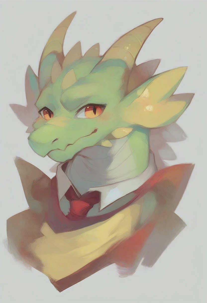 high quality, (Dragon), (cute little dragon), ((((red with yellowish colors)))), he wears a gold tie, (((((White background)))),