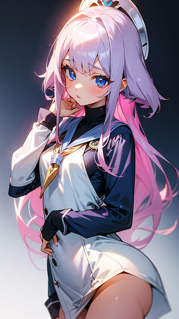 A cute girl with Navy blue eyes and pink silver silky hair with a royal etire single girl masterpiece gorsous 
