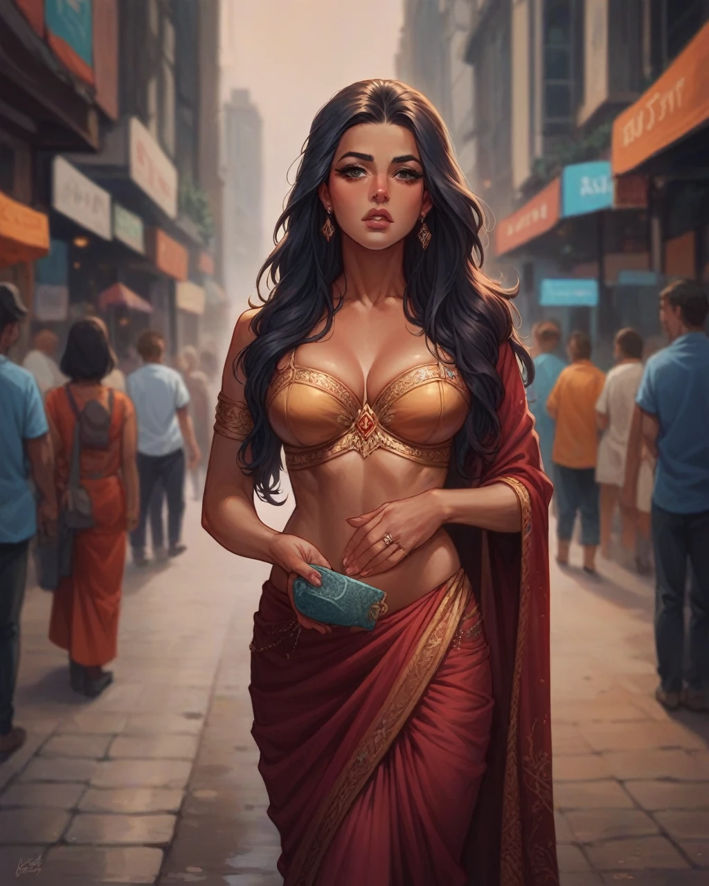 Beautiful Indian girl with hourglass figure.Wearing ethic wear.