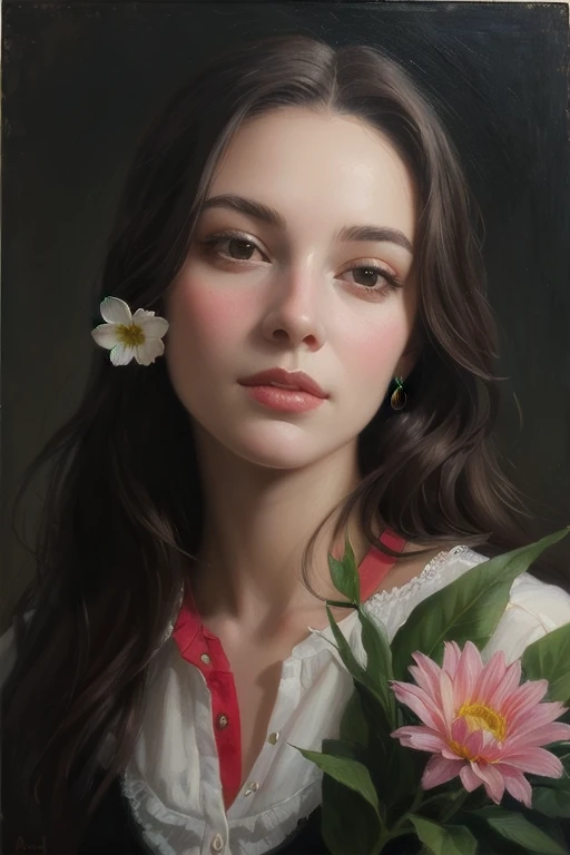 (Depth composition) (portrait of a young woman with flowers), Inspired by Albert Lynch, oil painting