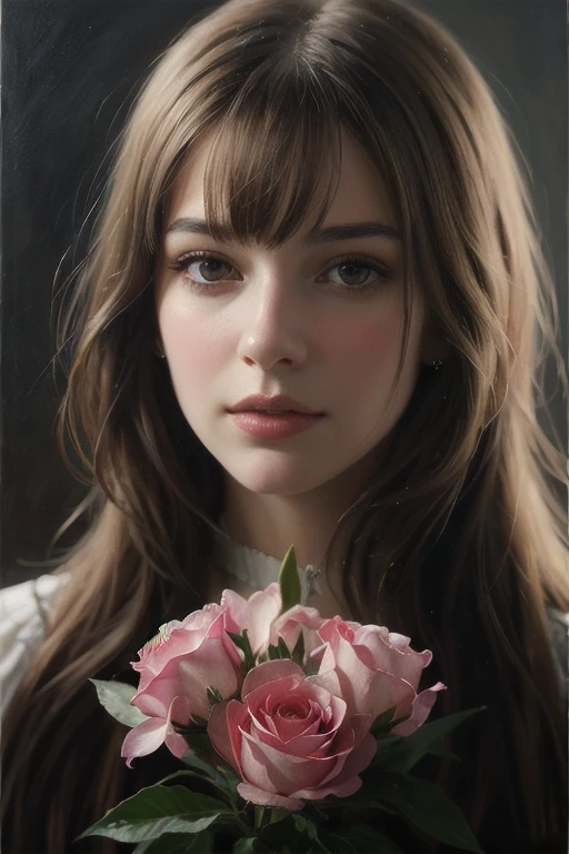 (Depth composition) (portrait of a young woman with flowers), Inspired by Albert Lynch, oil painting