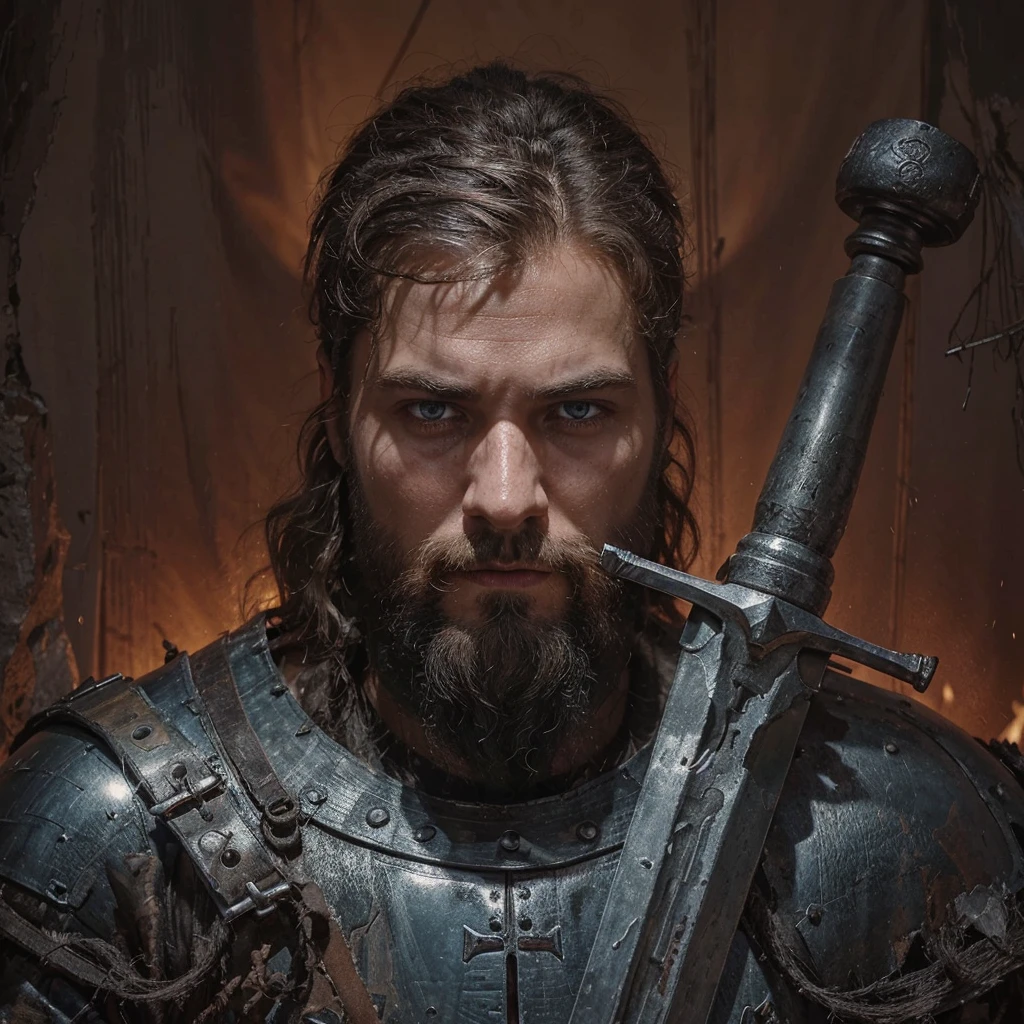 Conrad was a tall and strong young man, but an experienced man. He had piercing blue eyes, who seemed able to see through the very depths of the darkness of our world. His black hair was cut short, and the beard is quite thick, expressing severity , determination and paying tribute to its culture, Despite his young age, he already had gray strands of hair, this is a consequence of large doses of herbal decoctions and the internal state after all the battles with the horrors of this world  . His face showed clear signs of battle and trials., reflecting his past when he was a Varangian and now , when he is a cleaner-messenger of God .
 Conrad wore lightweight knight&#39;s armor on a leather suit decorated with the symbols of the New Vatican - a cross and other sacred signs, as well as pagan runes as a tribute to one’s past and ancestors. On his belt hung a sword with a carefully sharpened blade., shaped like a cross ready for battle at any moment. His stoic posture and confident gaze exuded unshakable determination and dedication to the war effort. .
