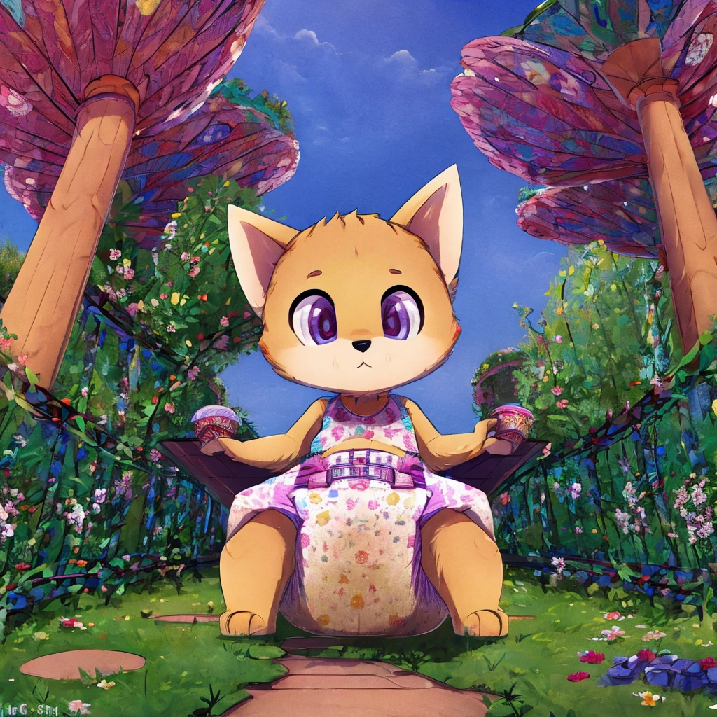 Anthropomorphic chibi canine, fullbody view, solo, digital art, different views, wearing a messy diaper