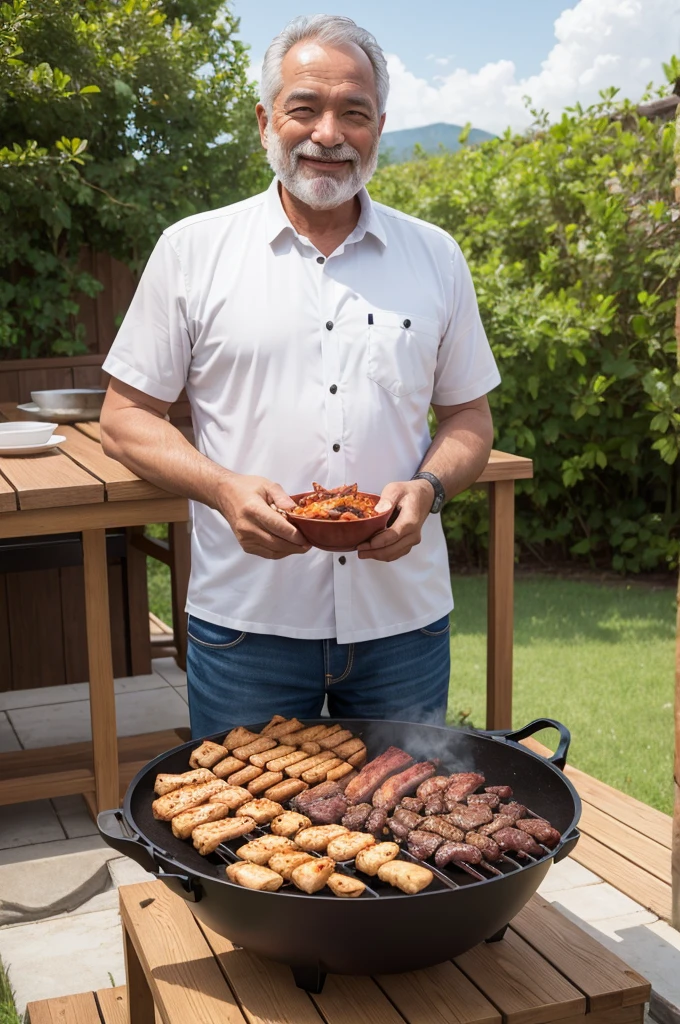 Father happy to receive barbecue tabuabde as a gift