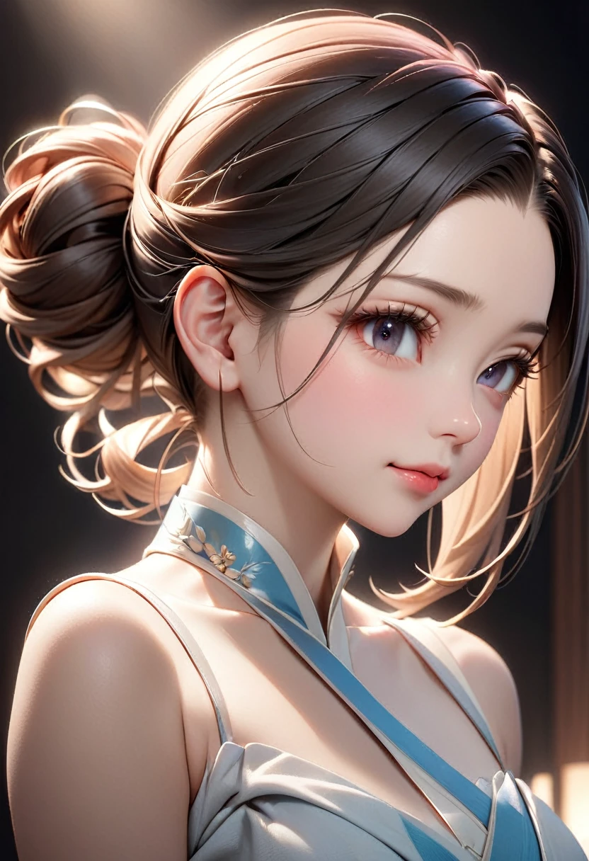 A beautiful, clean and fresh young woman, 25 years old、緑色のエProfessionalン、Hair tied back、 Beautiful attention to detail, Beautiful lip detail, Highly detailed face, Long eyelashes, Friendly and polite expression, High quality lighting, Realistic, 8k, Highest quality, masterpiece, Professional, Studio Lighting