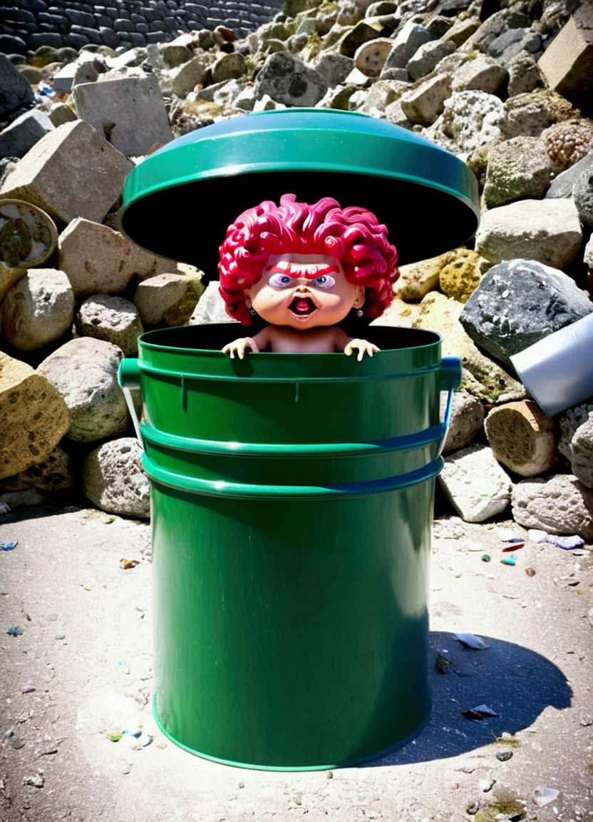 Medusa turning men into stone, ((garbage pail kids style)), in Greece, no text, wide angle, cartoon, high quality, watercolor, detailed, full body