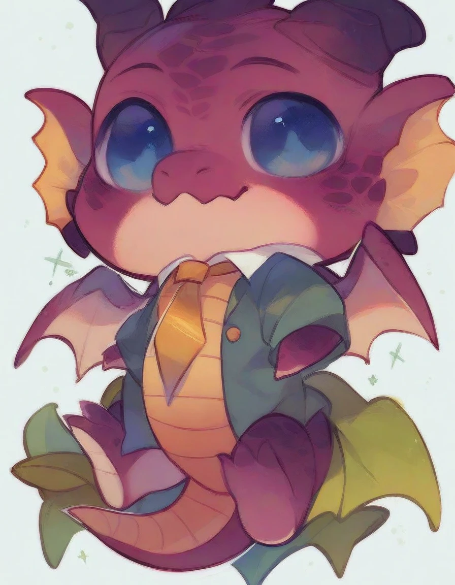 high quality, (cute little Dragon), (cartoon:1.3),(((chibi:1.2))),(pixar style:1.2),(cute expression:1.1), (Dragon), (cute little dragon), ((((red with yellowish colors)))), he wears a gold tie, (((White background)), 
