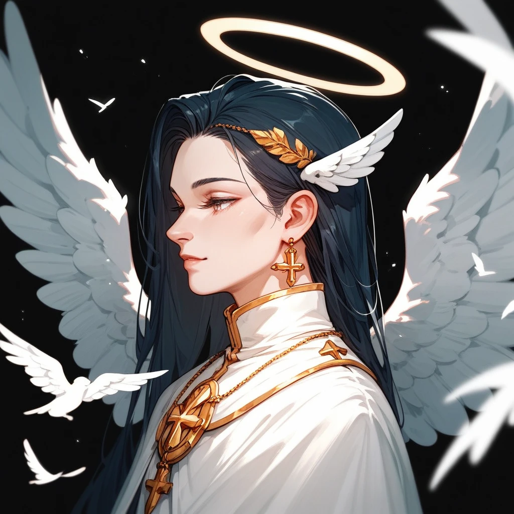  (score_9,score_8_up,score_7_up,score_6_up,score_5_up,score_4_up) Angel Priest with a helm and white robes and white wings in profile picture art style

