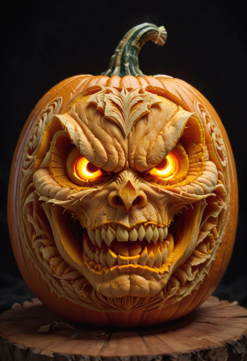 Pumpkin carving design styles, Carved into a pumpkin, Octane Rendering, (Highest quality, masterpiece, Representative works, Official Art, Professional, 8k:1.3)