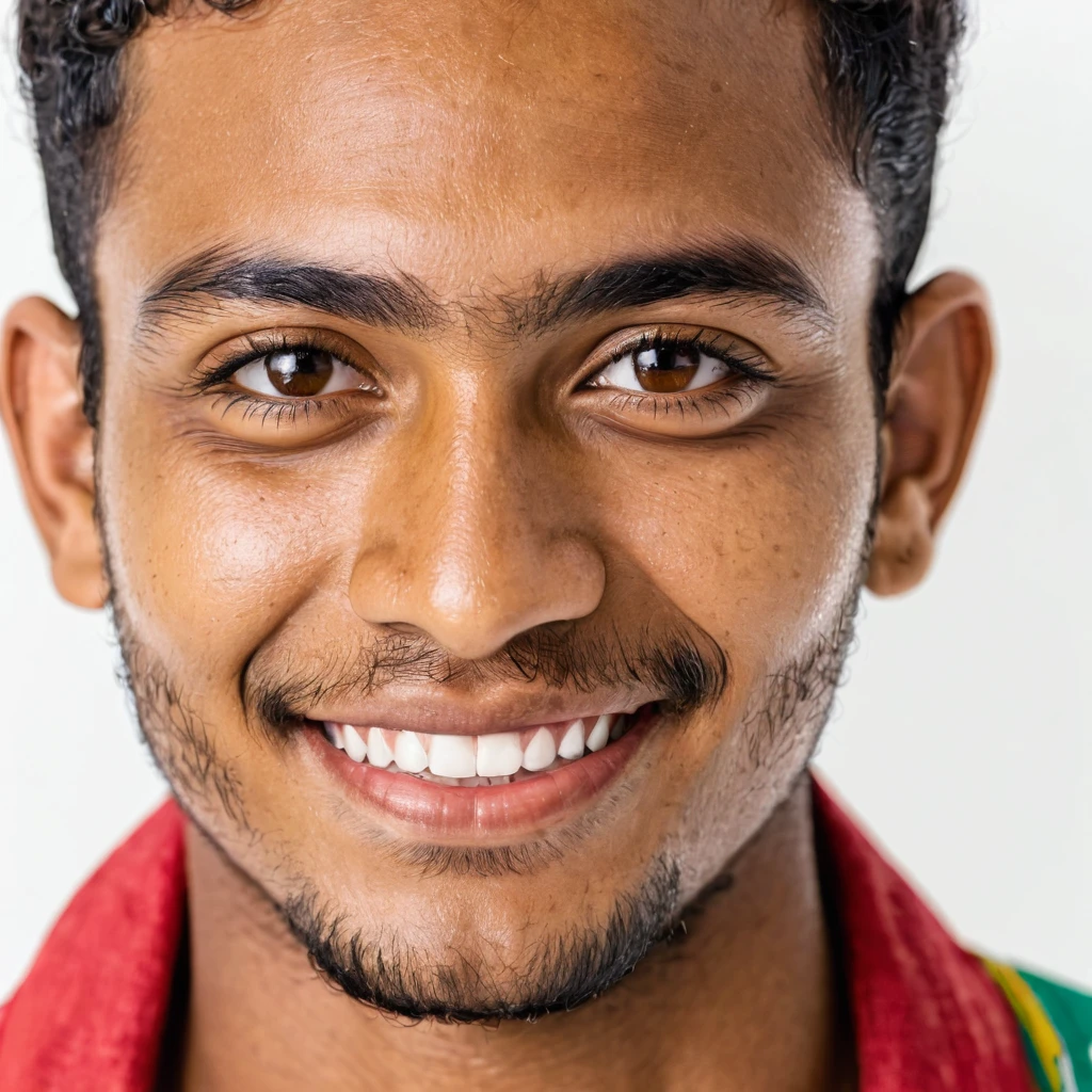 young Mauritian man portrait looking at the camera happy with a white background