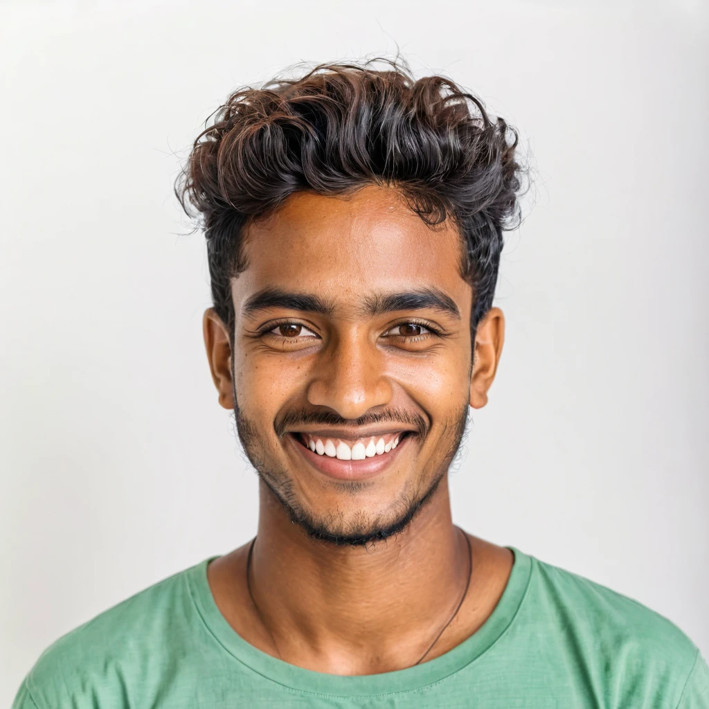 young Mauritian man portrait looking at the camera happy with a white background