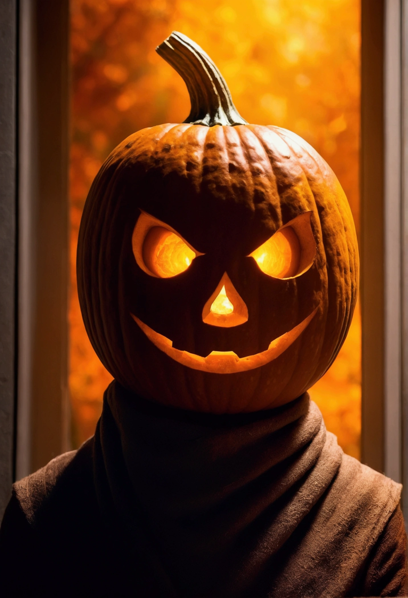 Mysterious pumpkin head, Staring directly at the soul, sly look, In space, Paradox, In time and space.