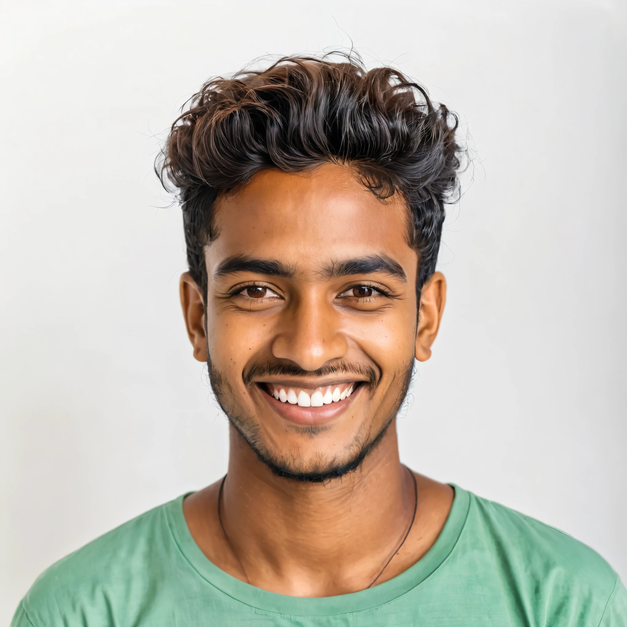 young Mauritian man portrait looking at the camera happy with a white background