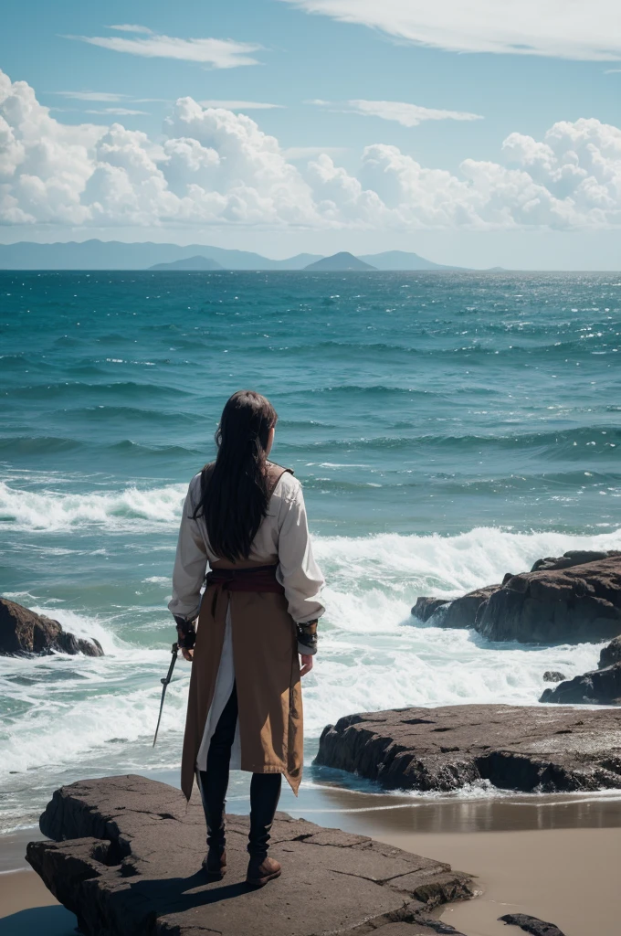Characters facing adversity and looking at the horizon