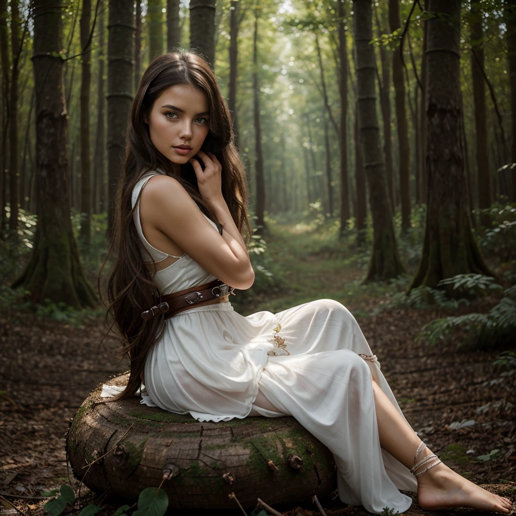 adriana lima, thick brown hair, hot , Ukrainian girl, wavy brown hair, Dasha Taran, pretty beautiful brunette, (solo one girl : 2.0), A woman in a white dress sitting on a tree trunk, ethereal beauty, fantasy photography, ethereal fairytale, a beautiful woman in white, realistic fantasy photography, beautiful lonely girl, romanticism portrait, fine art fashion photography, woman in a dark forest, a stunning young ethereal figure, inspired by Jaroslava Korol, gorgeous lady, Information
