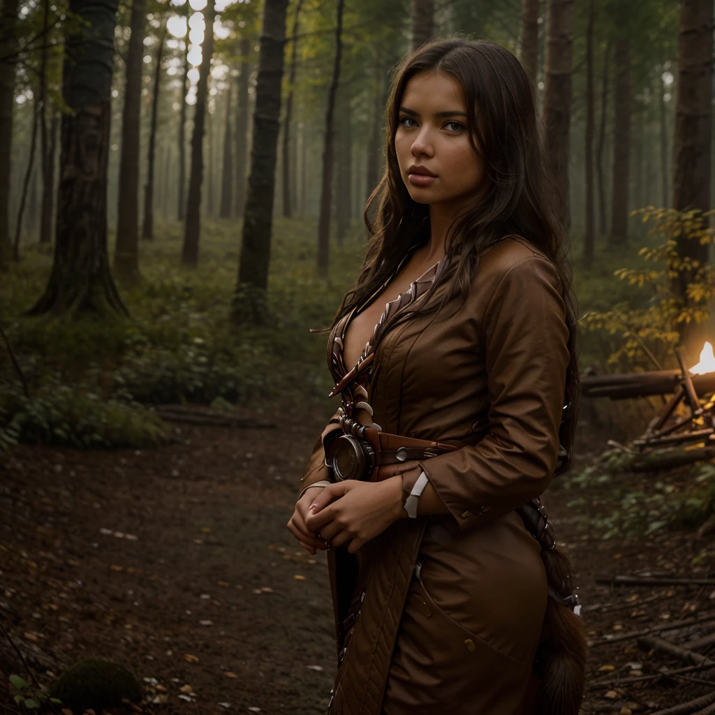Adriana Lima, thick brown hair, Hot , Ukrainian girl, wavy brown hair, Dasha Taran, pretty beautiful brunette, (solo one girl : 2.0), Make an image in a forest at night in the year 1500, where a blood sacrifice is being performed with a demon in the form of a deer and a woman offering her body as a sacrifice