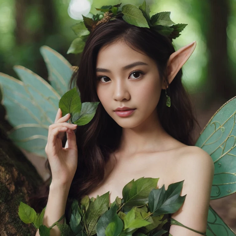 beautiful japanese girl, as elf fairy, medium breast
