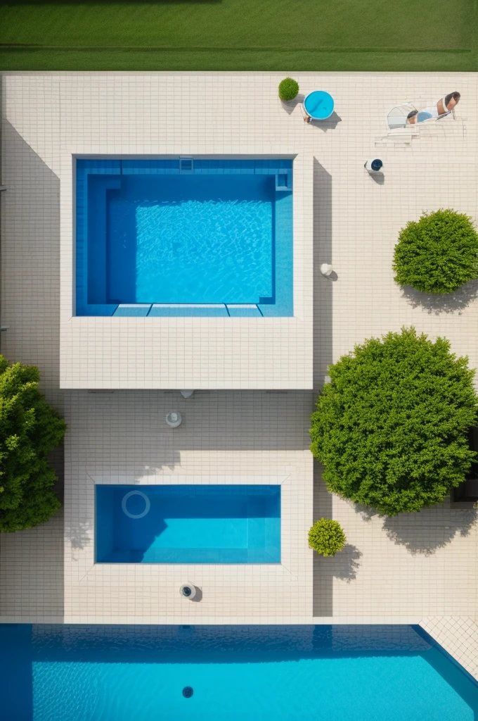 house with swimming pool, with white loungers