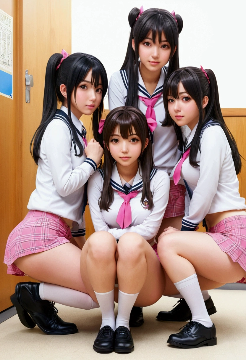  a cartoon of a foursome girl with a big ass and pink panties, Oppai, hyperrealistic schoolgirl, cute anime girl squatting, a hyperrealistic schoolgirl, realistic , , Ecchi, the anime girl is squatting, Ecchi anime style, Ecchi style, bochechas grandes, cute ,  from school