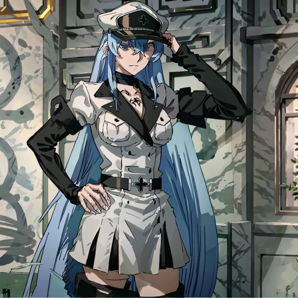 Esdeath in SS uniform, all black clothing head to toe, WWII  GERMAN SS OFFICERS PEAKED VISOR CAP