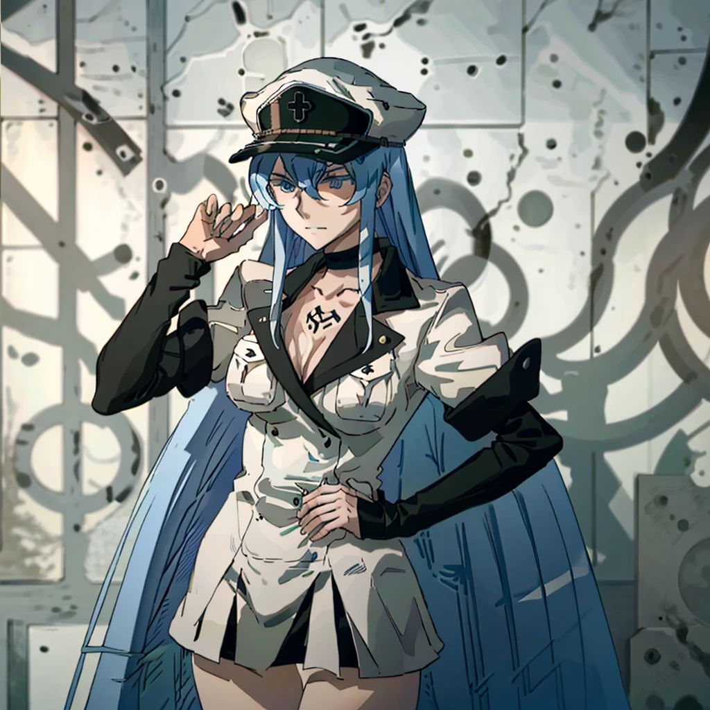 Esdeath in SS uniform, all black clothing head to toe, WWII GERMAN SS OFFICERS PEAKED VISOR CAP