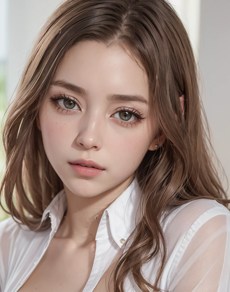 (Best quality, 8K, high resolution, masterpiece: 1.2, DSLR, 16k), ultra-detailed, (realistic, photorealistic, photorealistic: 1.37), portrait, creative style artwork, historical, classic, sophisticated, wide variety of colors . Highly detailed, soft lighting, luxurious atmosphere, there is a young woman, ((White shirt, miniskirt, minidress,, , slim fit (perfect oval shape, asymmetrical facial structure, perfect proportion, almond eye type, hazel eye color). (detailed eyes, blue hair color, 32 inch breasts, hourglass figure, slim body, pale white skin tone, sexy girl, 22 years old, soft wavy hair, look away, attitude expression, makeup professional, pink lips)