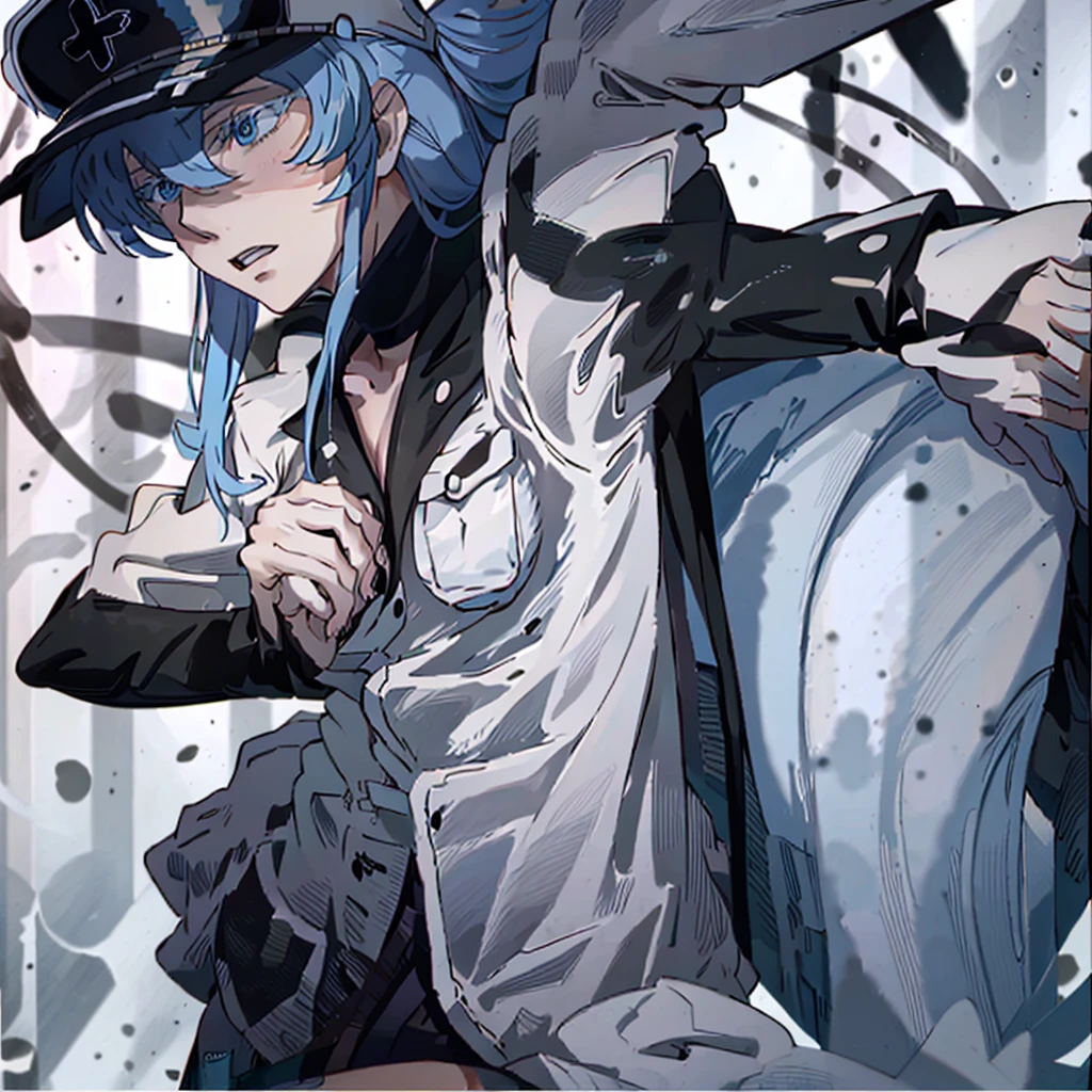 Esdeath in SS uniform, all black clothing head to toe, WWII GERMAN SS OFFICERS PEAKED VISOR CAP, all clothing needs to be solid black