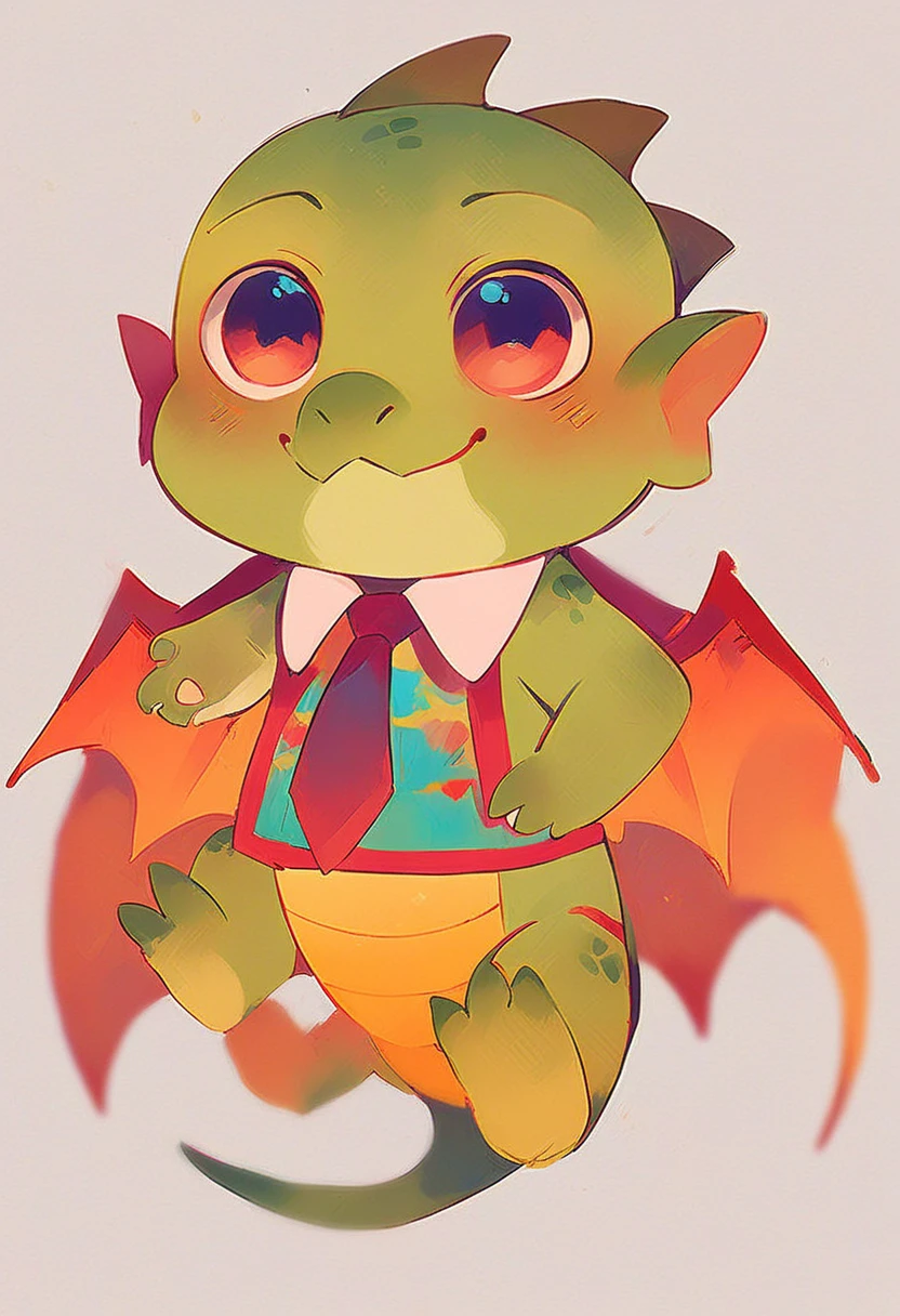 high quality, (cute little Dragon), (cartoon:1.3),(((chibi:1.2))),(pixar style:1.2),(cute expression:1.1), (Dragon), (cute little dragon), ((((red with yellowish colors)))), he wears a gold tie, (((White background)), 
