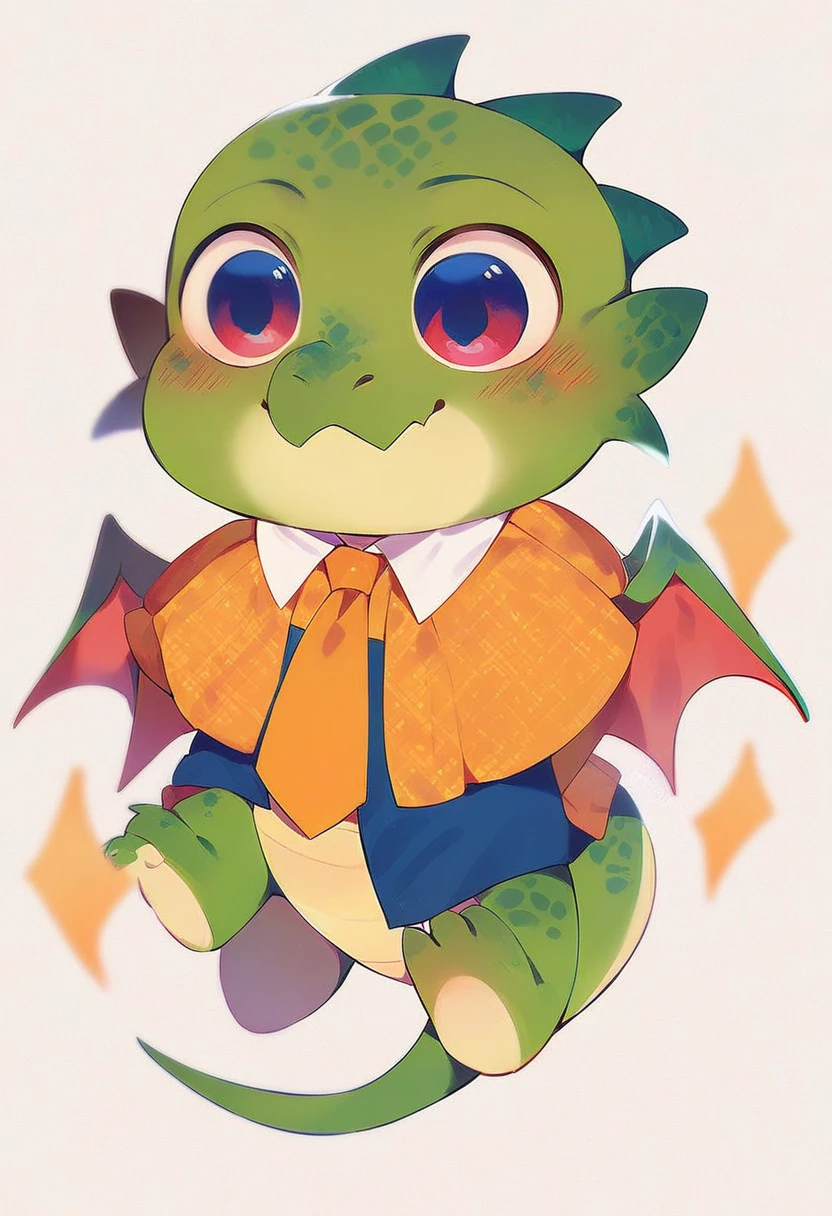 high quality, (cute little Dragon), (cartoon:1.3),(((chibi:1.2))),(pixar style:1.2),(cute expression:1.1), (Dragon), (cute little dragon), ((((red with yellowish colors)))), he wears a gold tie, (((White background)), 
