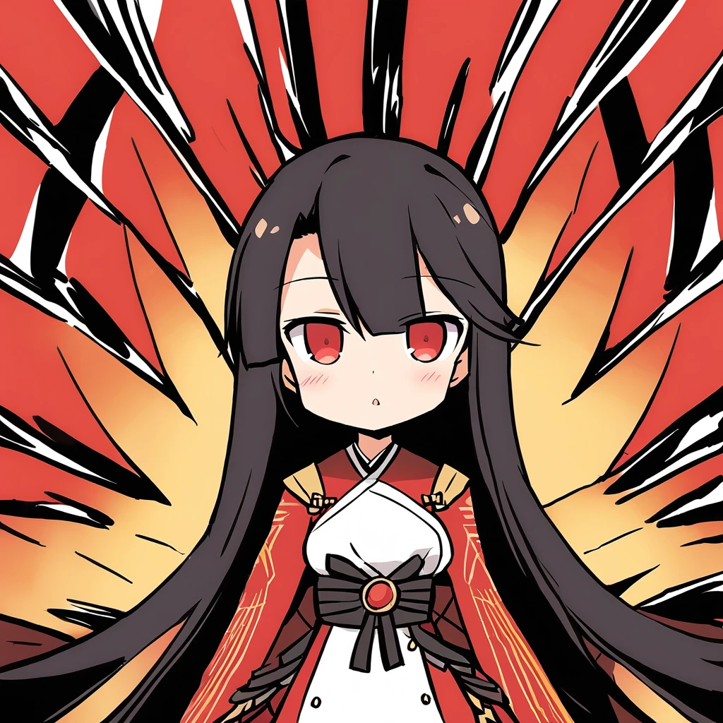 Fraction_9, Fraction_8_up, Fraction_7_Direction_6_Direction_5_Direction_4_up, src_Japanese cartoons, Simple background, 1 Girl, Solitary, Big phoenix \(Azur Lane\), Red Eyes, black hair, , Long hair, Black lace ribbon,Look at the camera
