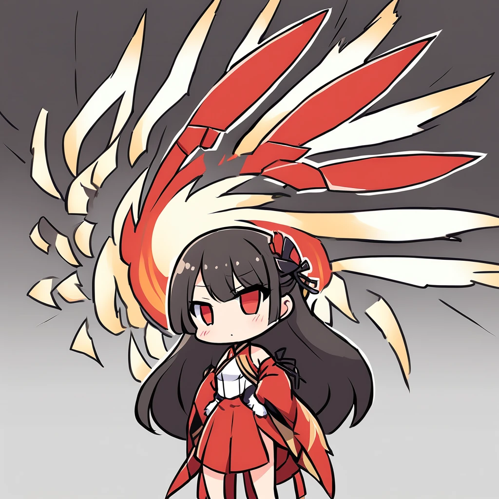 Fraction_9, Fraction_8_up, Fraction_7_Direction_6_Direction_5_Direction_4_up, src_Japanese cartoons, Simple background, 1 Girl, Solitary, Big phoenix \(Azur Lane\), Red Eyes, black hair, , Long hair, Black lace ribbon,Look at the camera