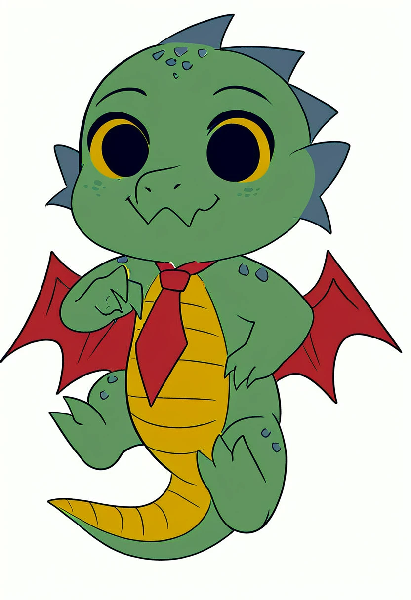 high quality, (cute little Dragon), (cartoon:1.3),(((chibi:1.2))),(pixar style:1.2),(cute expression:1.1), (Dragon), (cute little dragon), ((((red with yellowish colors)))), he wears a gold tie, (((White background)),