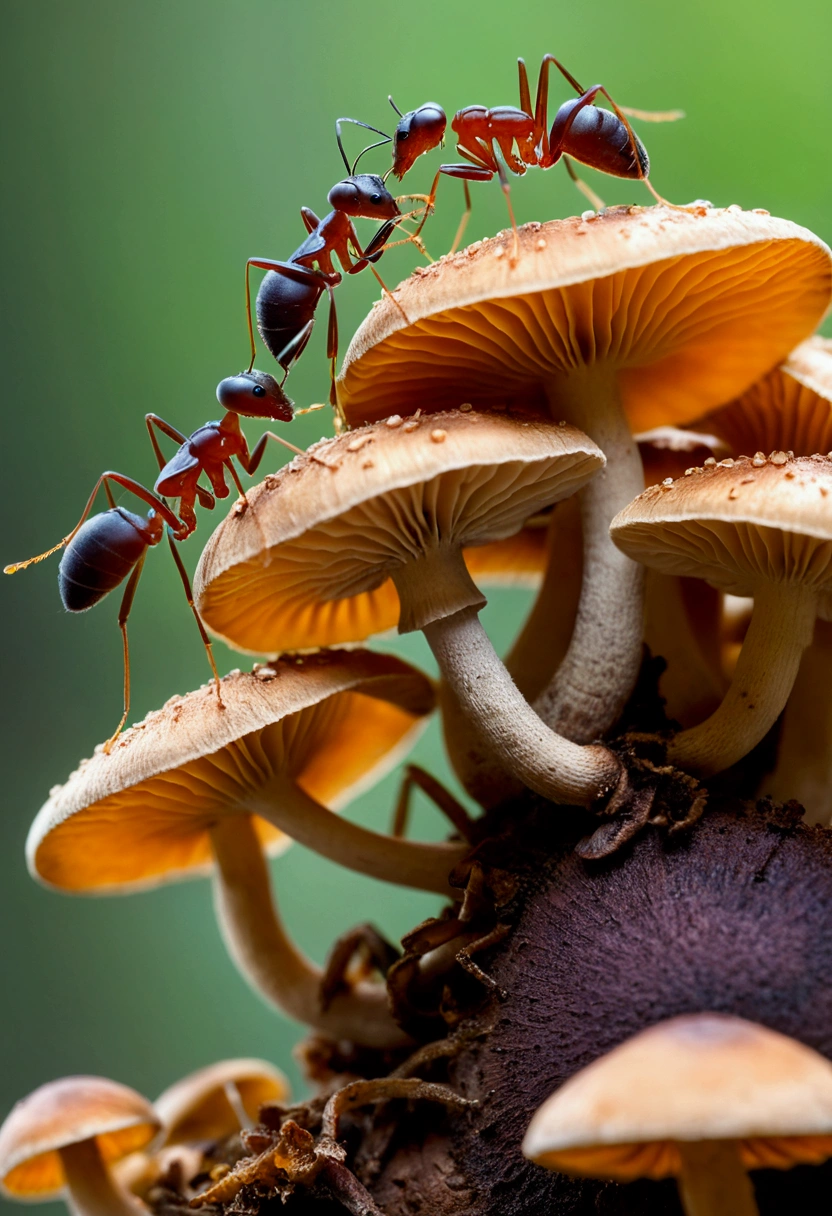 Ants on top of mushrooms, Biomechanics