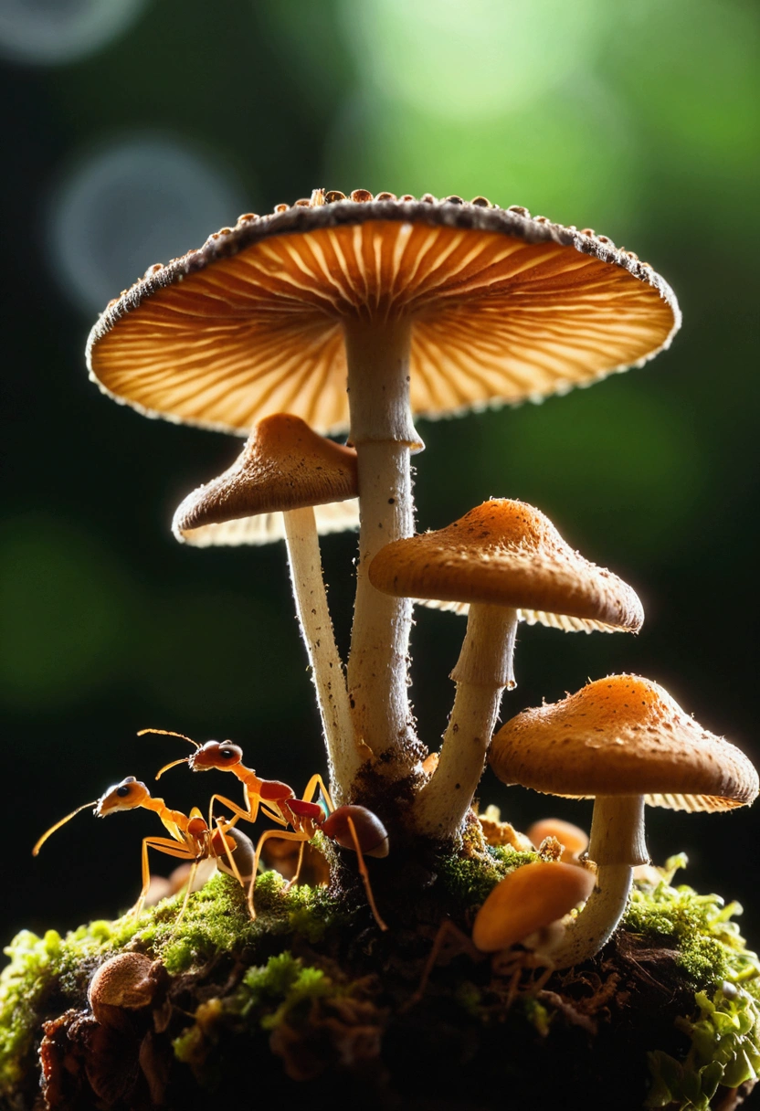 Ants on top of mushrooms, Biomechanics