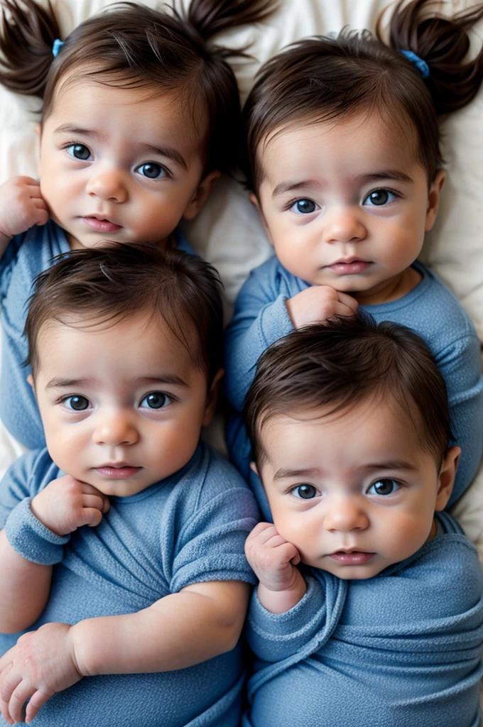 Twin babies with blue and brown hair