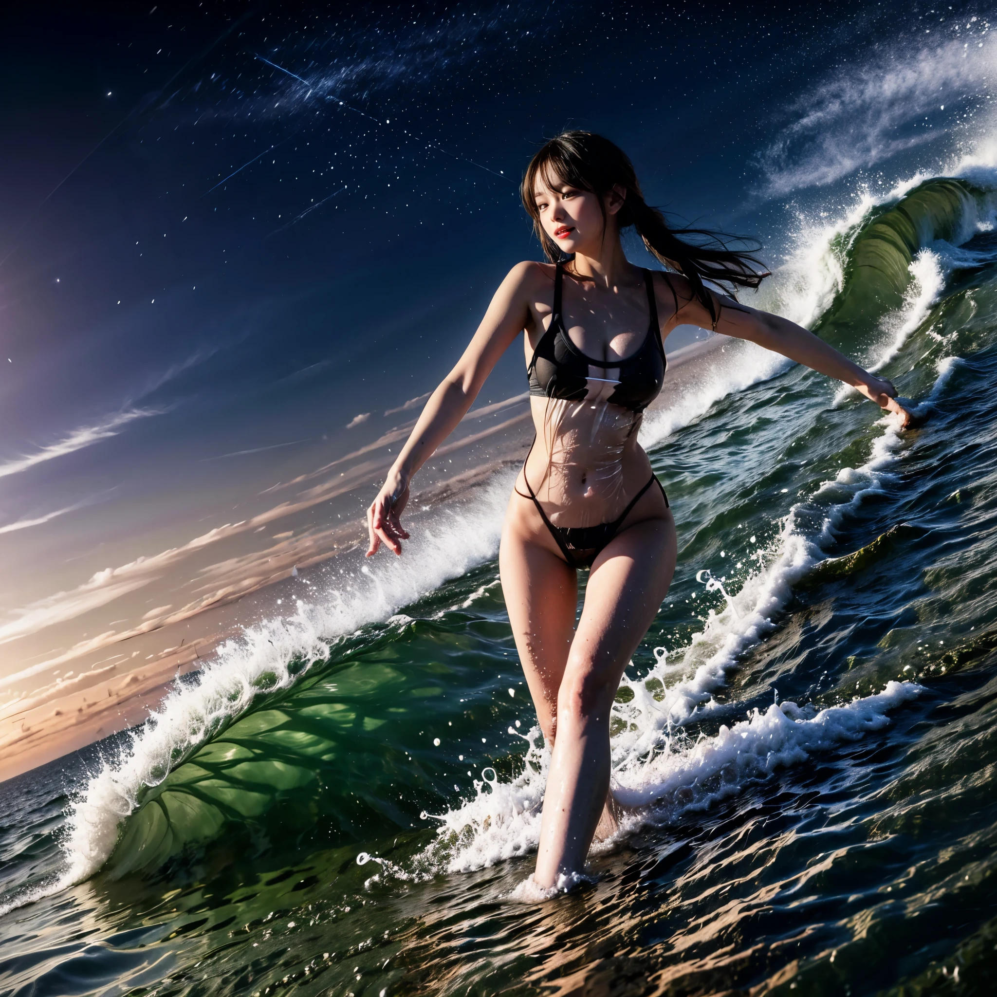 (ZoomedOut:1.28, Wide-shot) ZoomLayer (Epic photo of surfer magazine:1.37). (Full of Water, Everything Wetted:1.4) WetHair (extremely detailed Cute Girl in RED)(SparklingHighlights:1.28), Dynamic Joyful Expressions LifeLike Rendering (ManoErina:1.0) . Overflowing Gigantic Sideboob (Clearly Visible Beautiful Breast to Buttocks Line) Tiny and Roundly Butt, Detailed wet clothing texture, (Sloppy Surfboard:-1.2) Riding on waves, Sparkling water, TyndallEffect(Starry Water Particles:1.32), Whole Body proportions and all limbs are anatomically accurate