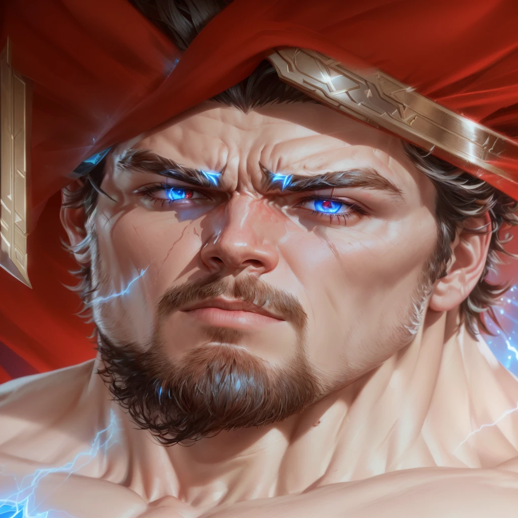 a highly detailed 3D render portrait of a powerful male superhero, detailed muscular physique, chiseled facial features, intense gaze, heroic pose, red and blue costume with cape, glowing energy effects, dramatic lighting, cinematic composition, hyper-realistic, 8k, unreal engine, award winning cgi