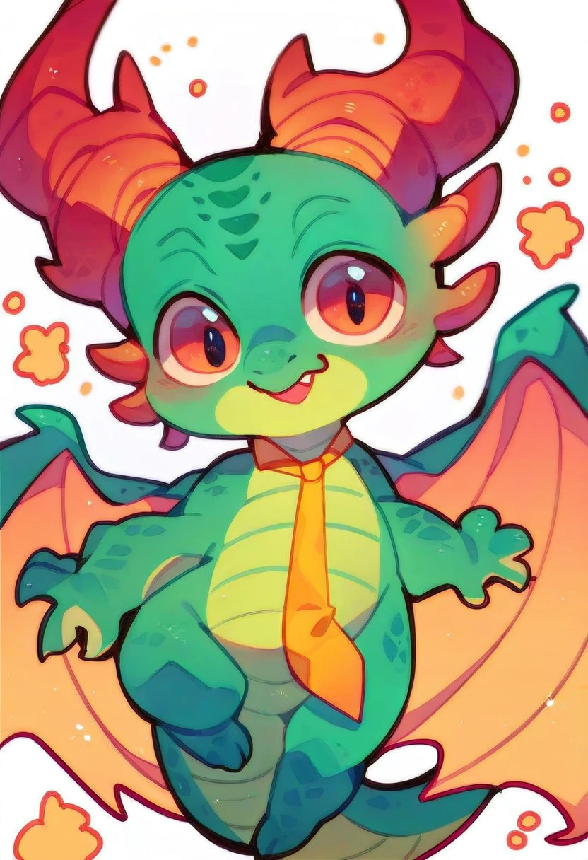 high quality, (cute little Dragon), (cartoon:1.3),(((chibi:1.2))),(pixar style:1.2),(cute expression:1.1), (Dragon), (cute little dragon), ((((red with yellowish colors)))), he wears a gold tie, (((White background)), 
