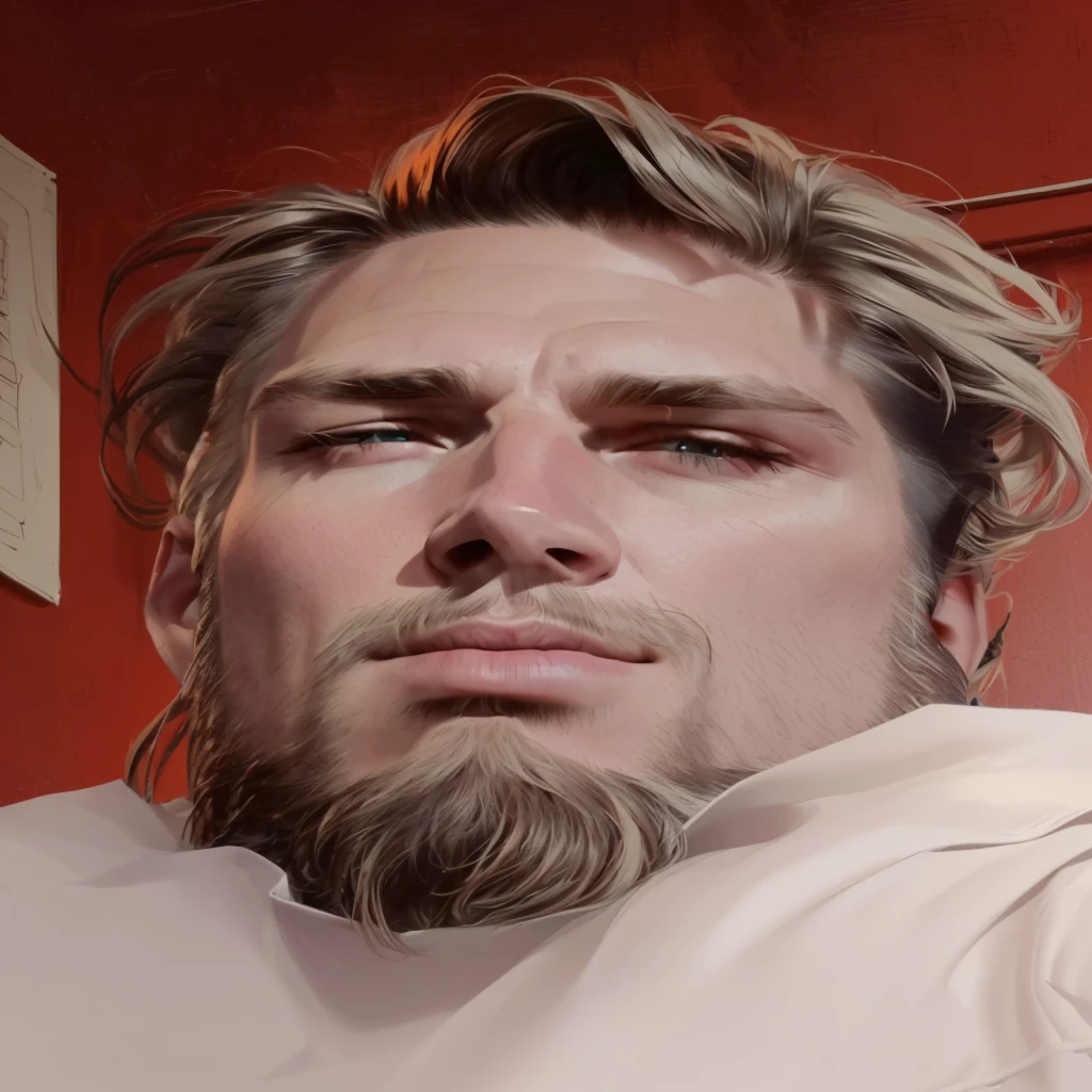 a cool guy with a long beard, intricate detailed facial features, strong jawline, intense eyes, handsome, rugged look, wearing a leather jacket, moody lighting, cinematic, dramatic shadows, blue and orange color tones, cinematic composition, hyper realistic, 8k, best quality, masterpiece, detailed, photorealistic