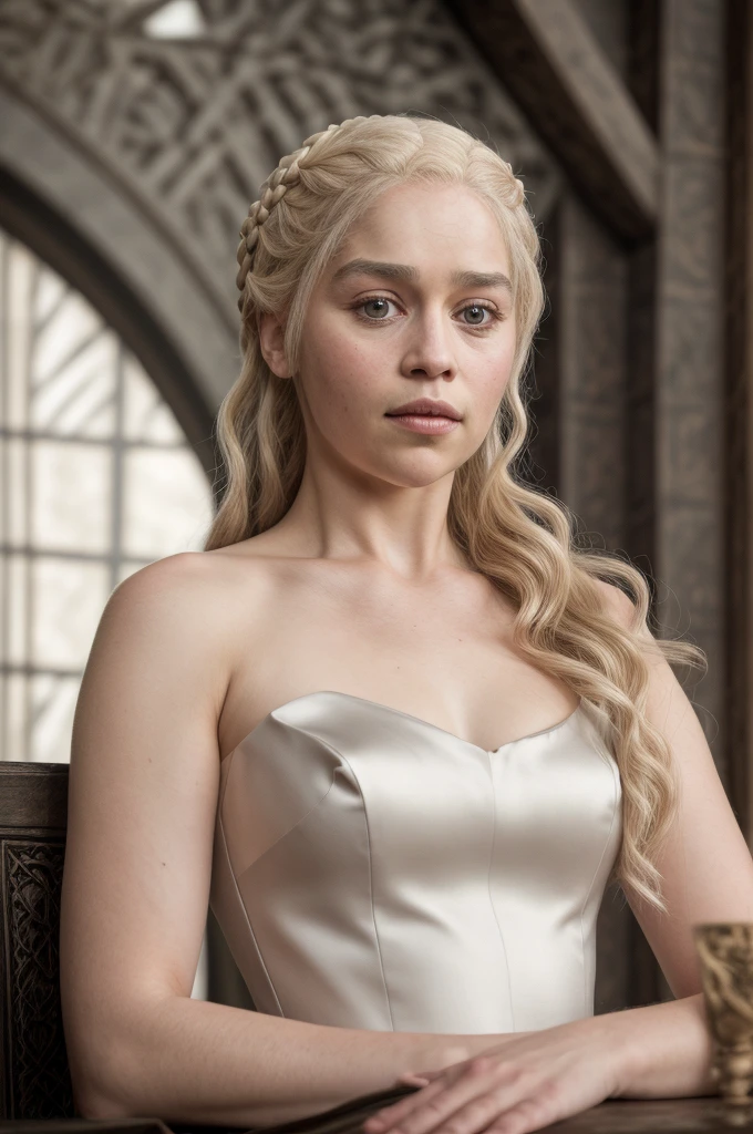 masterpiece, stunning portrait photo of khls woman, sleeveless, erotic costumes, sensual satin dress, game of thrones inspired costumes,